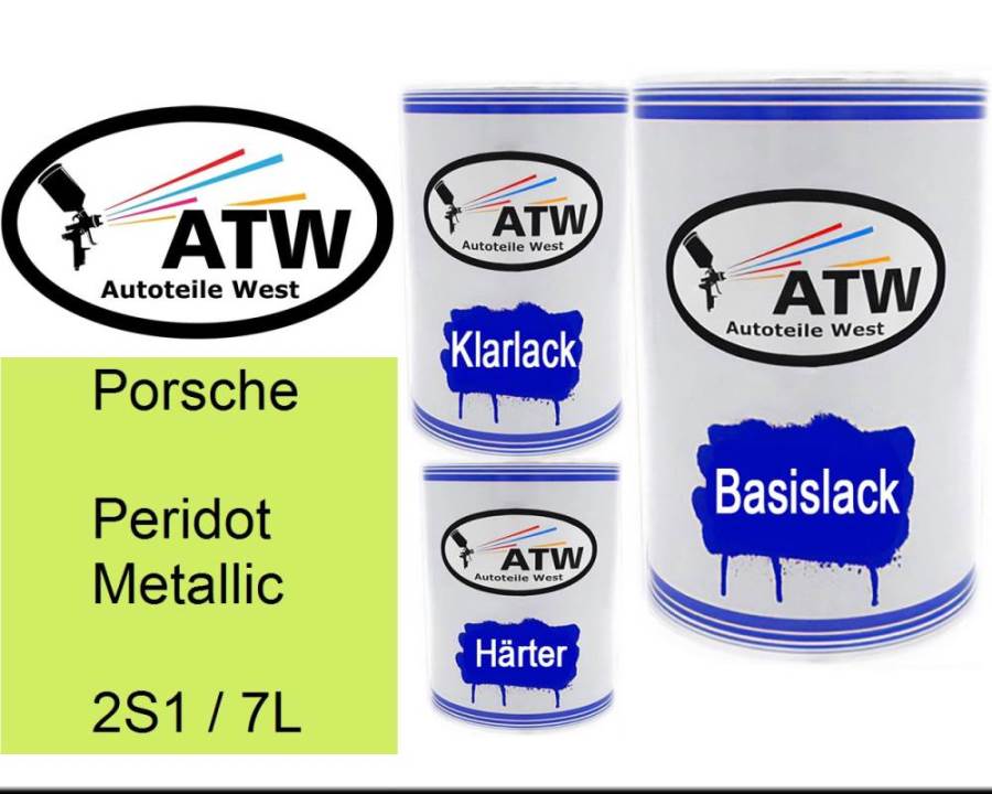 Porsche, Peridot Metallic, 2S1 / 7L: 500ml Lackdose + 500ml Klarlack + 250ml Härter - Set, von ATW Autoteile West.